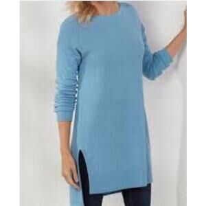 Soft Surroundings Light Blue Sweater Long Tunic Top Cotton Wool Boatneck XS